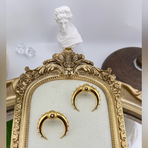 Bold Gold Crescent Hoop Earrings – Stainless Steel - Picture 11 of 14